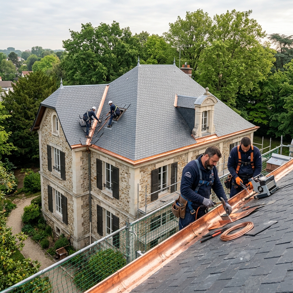 Artisan couvreur sur toit